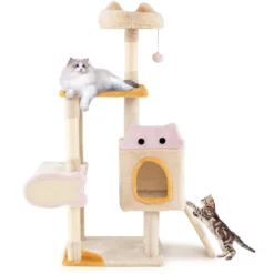 Klein Kratzbaum mit Fischförmigem Kratzbrett Holz Katzenbaum Katzenkratzbaum Kletterbaum
