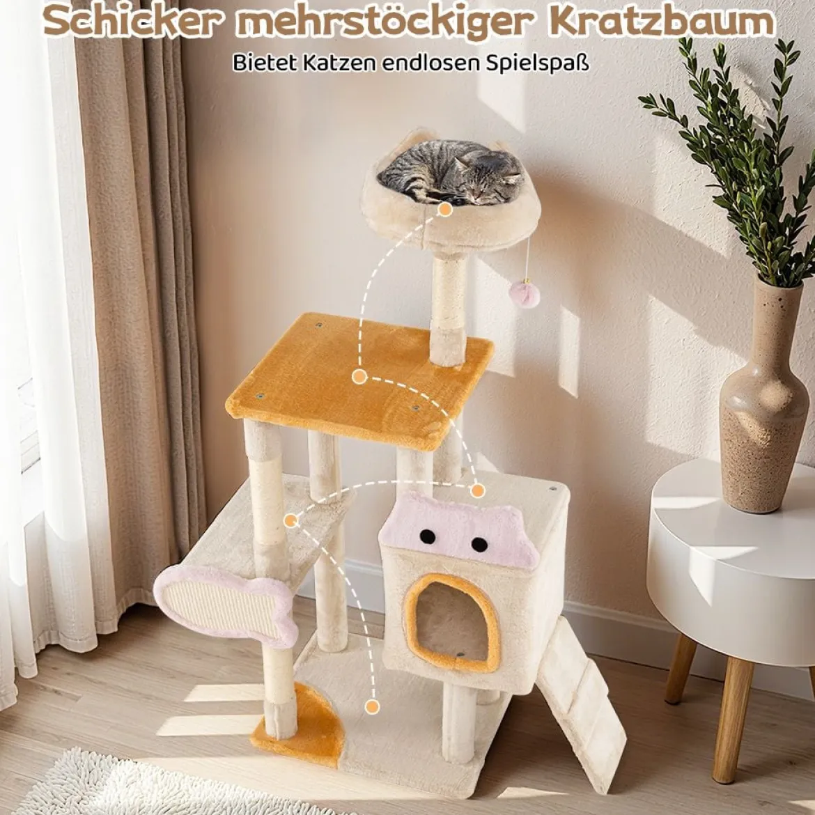 Klein Kratzbaum mit Fischförmigem Kratzbrett Holz Katzenbaum Katzenkratzbaum Kletterbaum