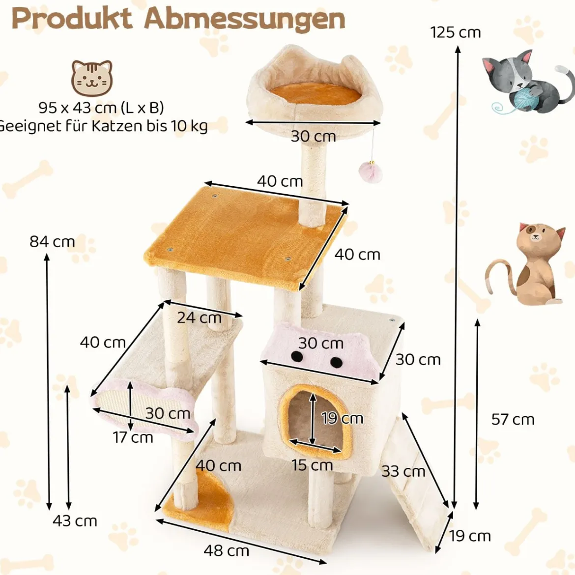Klein Kratzbaum mit Fischförmigem Kratzbrett Holz Katzenbaum Katzenkratzbaum Kletterbaum