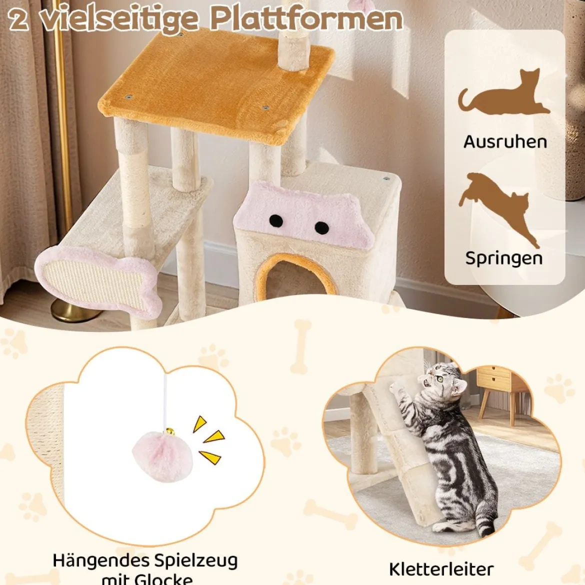 Klein Kratzbaum mit Fischförmigem Kratzbrett Holz Katzenbaum Katzenkratzbaum Kletterbaum