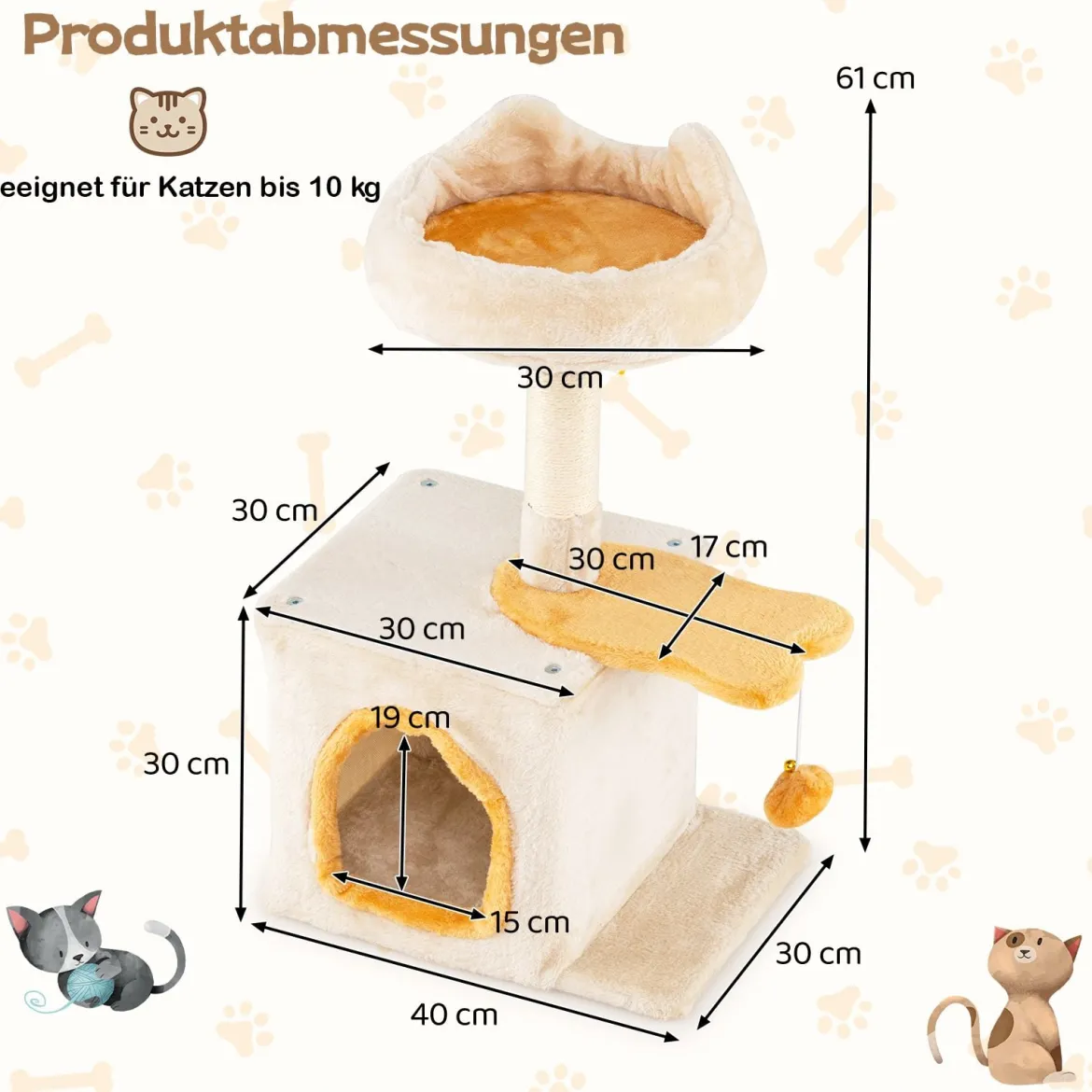 Klein Kratzbaum mit Fischförmigem Plattform Holz Katzenbaum Katzenkratzbaum Kletterbaum
