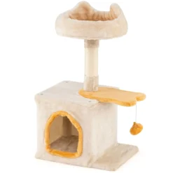 Klein Kratzbaum mit Fischförmigem Plattform Holz Katzenbaum Katzenkratzbaum Kletterbaum