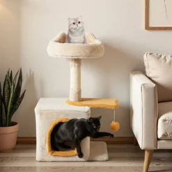 Klein Kratzbaum mit Fischförmigem Plattform Holz Katzenbaum Katzenkratzbaum Kletterbaum
