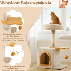 Klein Kratzbaum mit Fischförmigem Plattform Holz Katzenbaum Katzenkratzbaum Kletterbaum