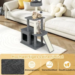 Klein Kratzbaum mit Höhle & Kratzsäulen & Sisal-Rampe & Ball Katzenbaum Kletterbaum