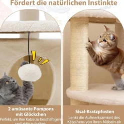 Klein Kratzbaum mit Katzenhöhle & Ball & Leiter Holz Katzenbaum Katzenkratzbaum Weiß