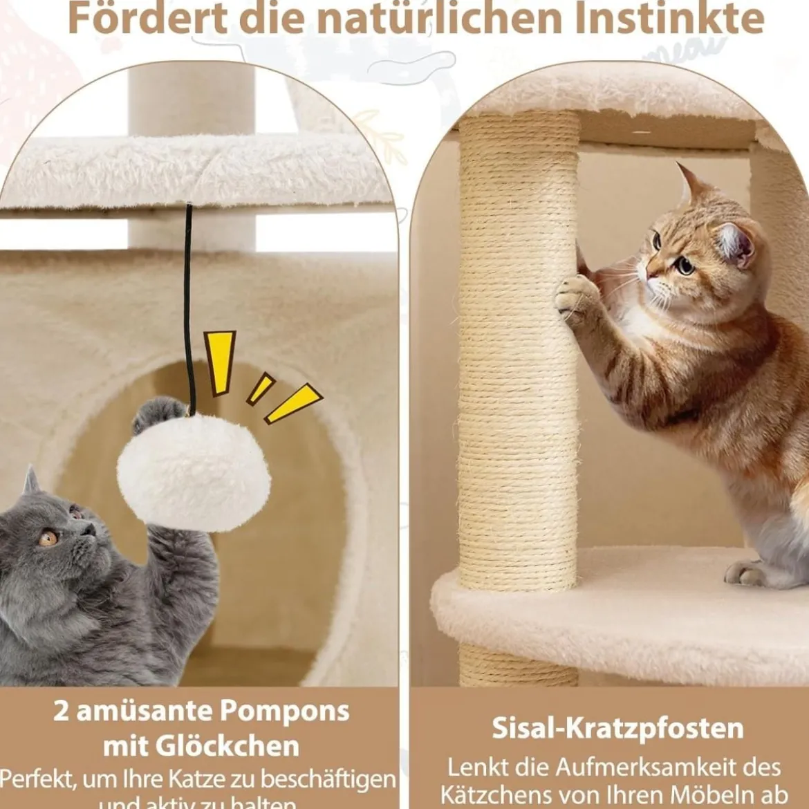 Klein Kratzbaum mit Katzenhöhle & Ball & Leiter Holz Katzenbaum Katzenkratzbaum Weiß