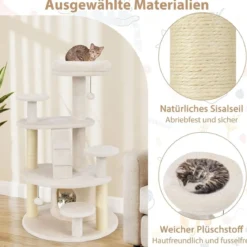 Klein Kratzbaum mit Katzenhöhle & Ball & Leiter Holz Katzenbaum Katzenkratzbaum Weiß