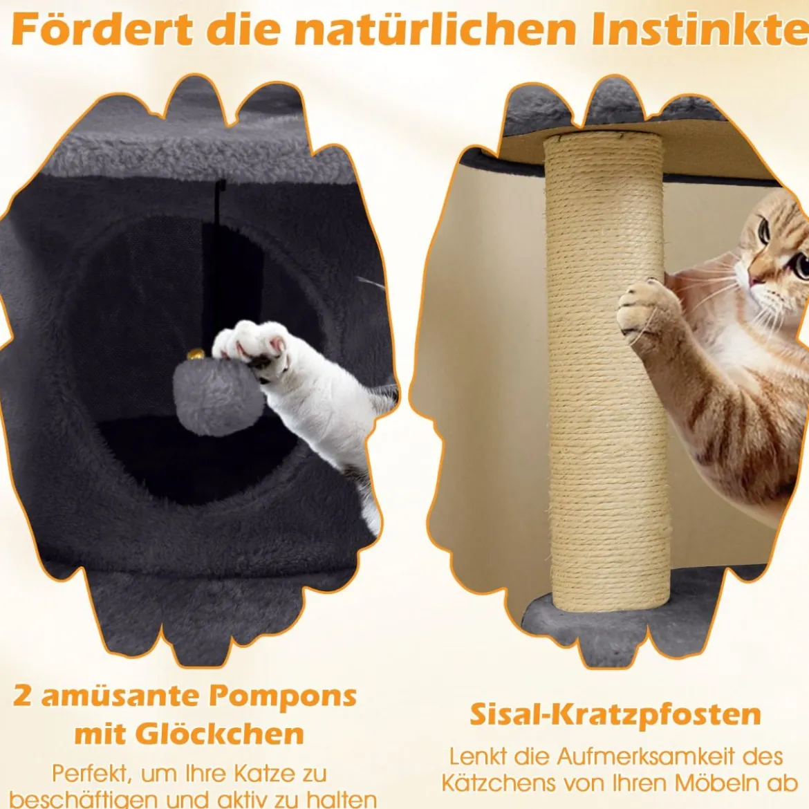 Klein Kratzbaum mit Katzenhöhle & Ball & Leiter Holz Katzenbaum Katzenkratzbaum Grau