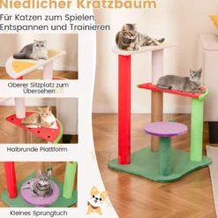 Klein Kratzbaum mit Plattformen & Erdbeerball & Kratzpfosten Niedliches Obstthema Katzenbaum