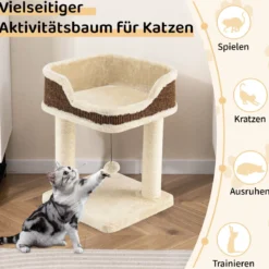 Klein Kratzbaum mit Plüschsitz & Ball & Sisal-Kratzsäulen Katzenbaum Katzenkratzbaum Beige