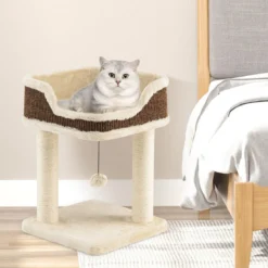 Klein Kratzbaum mit Plüschsitz & Ball & Sisal-Kratzsäulen Katzenbaum Katzenkratzbaum Beige