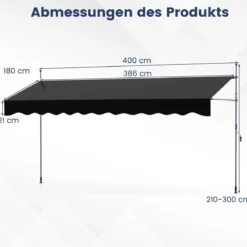 Klemmmarkise Balkonmarkise ohne Bohren mit Handkurbel Höhenverstellbar & UV-beständig Sonnenschutz Schwarz