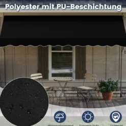Klemmmarkise Balkonmarkise ohne Bohren mit Handkurbel Höhenverstellbar & UV-beständig Sonnenschutz Schwarz