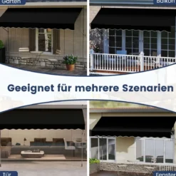 Klemmmarkise Balkonmarkise ohne Bohren mit Handkurbel Höhenverstellbar & UV-beständig Sonnenschutz Schwarz