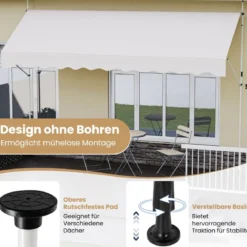 Klemmmarkise Balkonmarkise ohne Bohren mit Handkurbel Höhenverstellbar & UV-beständig Sonnenschutz Weiß