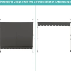 Klemmmarkise Balkonmarkise höhenverstellbar Markise mit Handkurbel Sonnenschutz250 x 120 cm Grau