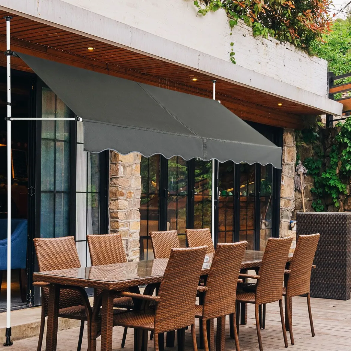 Klemmmarkise Balkonmarkise höhenverstellbar Markise mit Handkurbel Sonnenschutz250 x 120 cm Grau