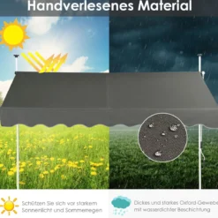 Klemmmarkise Balkonmarkise höhenverstellbar Markise mit Handkurbel Sonnenschutz250 x 120 cm Grau