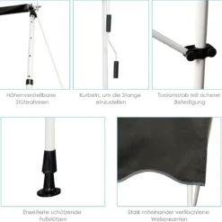 Klemmmarkise Balkonmarkise höhenverstellbar Markise mit Handkurbel Sonnenschutz250 x 120 cm Grau