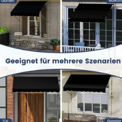 Klemmmarkise Balkonmarkise ohne Bohren mit Handkurbel Höhenverstellbar & UV-beständig 200 cm Schwarz