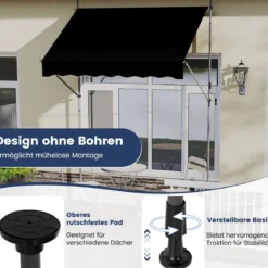Klemmmarkise Balkonmarkise ohne Bohren mit Handkurbel Höhenverstellbar & UV-beständig 200 cm Schwarz