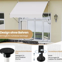 Klemmmarkise Balkonmarkise ohne Bohren mit Handkurbel Höhenverstellbar & UV-beständig 200 cm Weiß