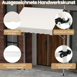Klemmmarkise Balkonmarkise ohne Bohren mit Handkurbel Höhenverstellbar & UV-beständig 200 cm Weiß