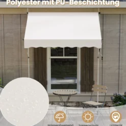 Klemmmarkise Balkonmarkise ohne Bohren mit Handkurbel Höhenverstellbar & UV-beständig 200 cm Weiß
