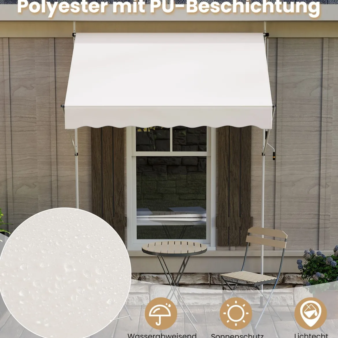 Klemmmarkise Balkonmarkise ohne Bohren mit Handkurbel Höhenverstellbar & UV-beständig 200 cm Weiß