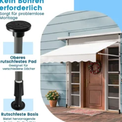 Klemmmarkise 200cm Balkonmarkise ohne Bohren mit Handkurbel Höhenverstellbar & UV-beständig 200 cm Weiß