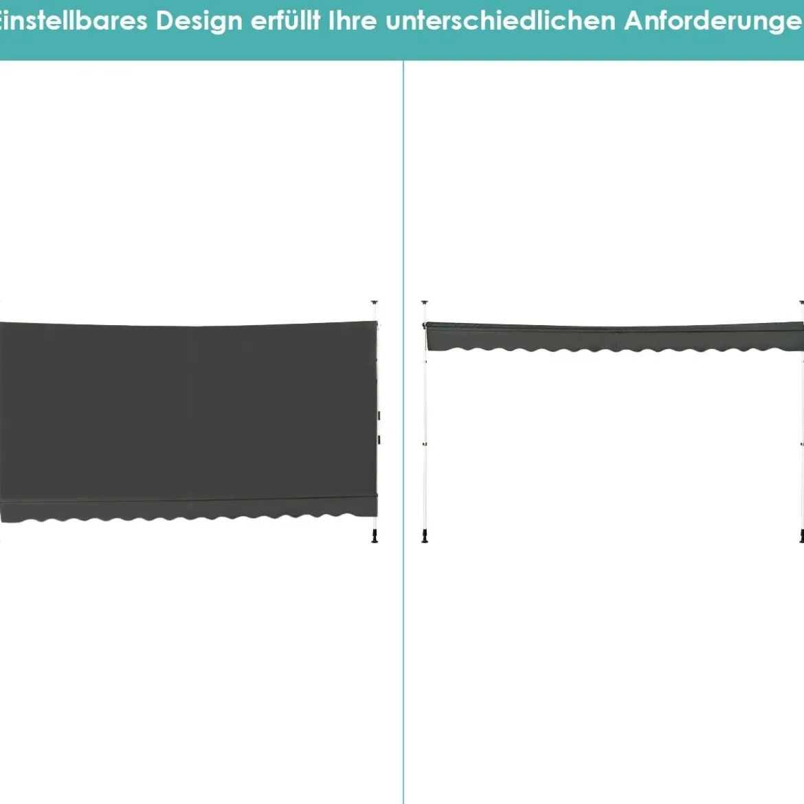 Klemmmarkise 350 cm breit Balkonmarkise ohne Bohren UV-beständig höhenverstellbar