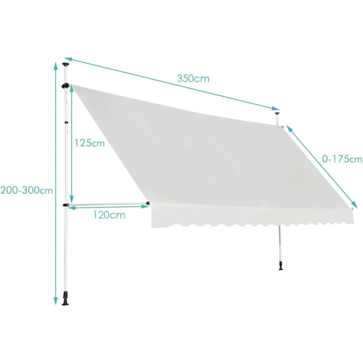 Klemmmarkise 350 cm breit Balkonmarkise ohne Bohren UV-beständig höhenverstellbar