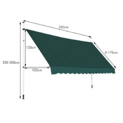Klemmmarkise 350 cm breit Balkonmarkise ohne Bohren UV-beständig höhenverstellbar