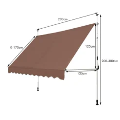 Klemmmarkise 200 cm breit Balkonmarkise ohne Bohren UV-beständig höhenverstellbar Braun