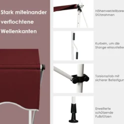 Klemmmarkise 400 cm breit Balkonmarkise ohne Bohren UV-beständig höhenverstellbar