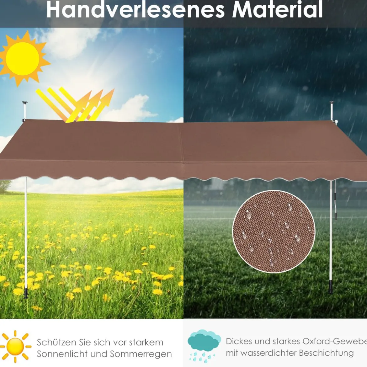 Klemmmarkise 400 cm breit Balkonmarkise ohne Bohren UV-beständig höhenverstellbar
