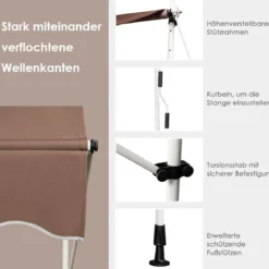 Klemmmarkise 400 cm breit Balkonmarkise ohne Bohren UV-beständig höhenverstellbar