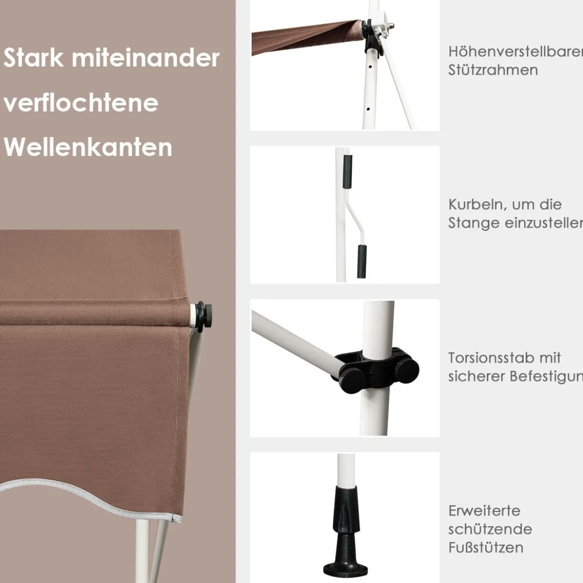 Klemmmarkise 400 cm breit Balkonmarkise ohne Bohren UV-beständig höhenverstellbar