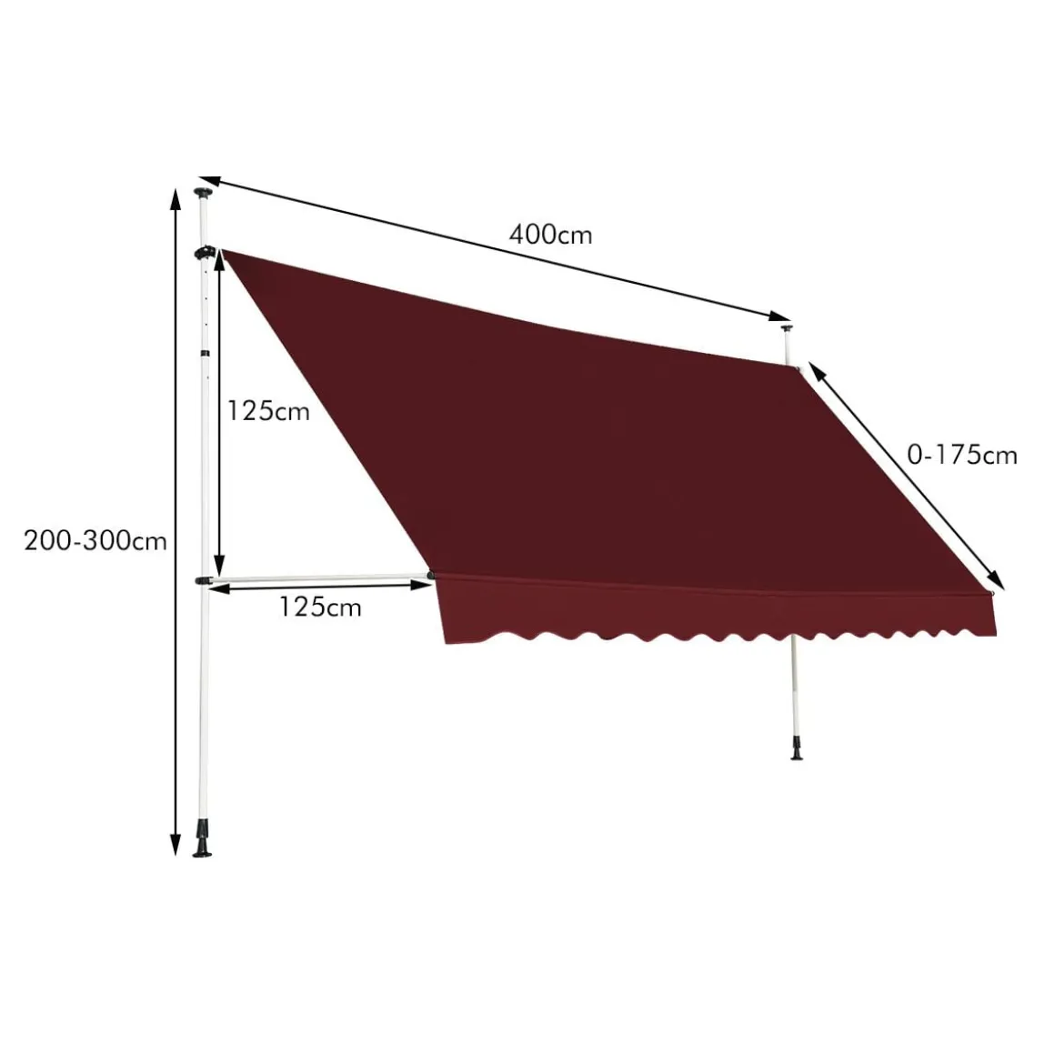 Klemmmarkise 400 cm breit Balkonmarkise ohne Bohren UV-beständig höhenverstellbar