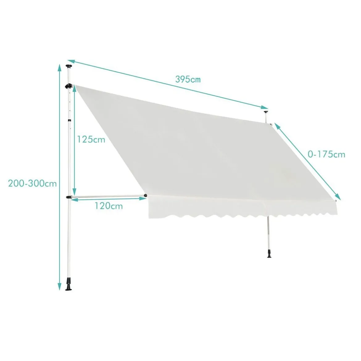 Klemmmarkise 400 cm breit Balkonmarkise ohne Bohren UV-beständig höhenverstellbar