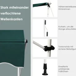 Klemmmarkise 400 cm breit Balkonmarkise ohne Bohren UV-beständig höhenverstellbar