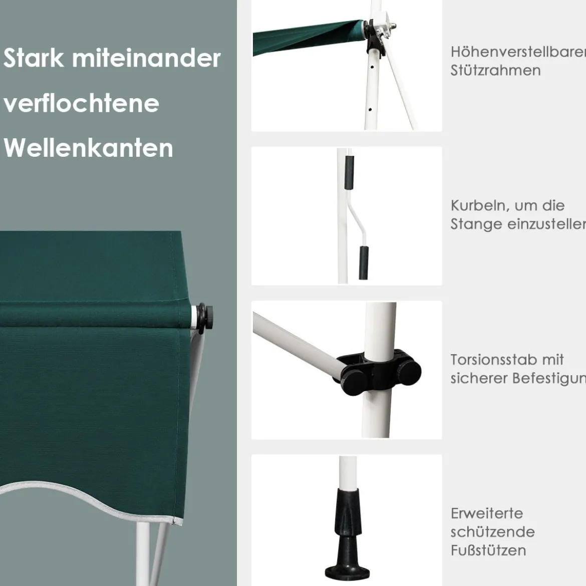 Klemmmarkise 400 cm breit Balkonmarkise ohne Bohren UV-beständig höhenverstellbar