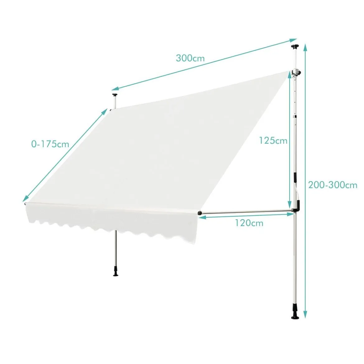 Klemmmarkise 300 cm breit Balkonmarkise ohne Bohren UV-beständig höhenverstellbar