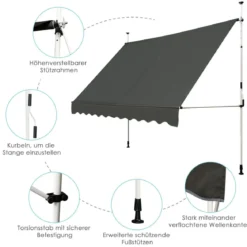Klemmmarkise 300 cm breit Balkonmarkise ohne Bohren UV-beständig höhenverstellbar