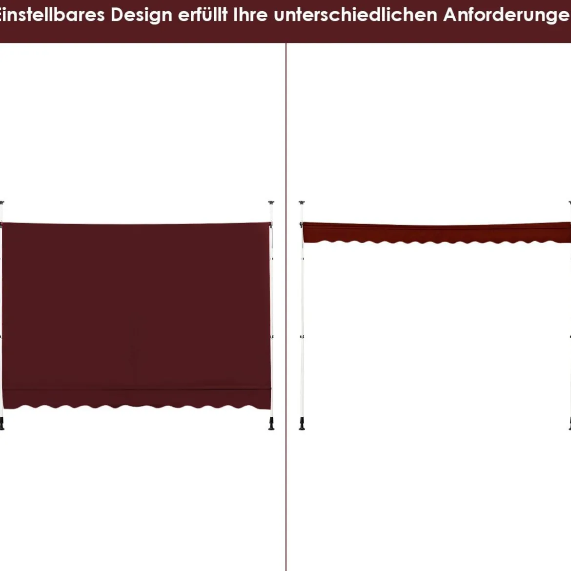 Klemmmarkise 300 cm breit Balkonmarkise ohne Bohren UV-beständig höhenverstellbar