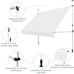 Klemmmarkise 300 cm breit Balkonmarkise ohne Bohren UV-beständig höhenverstellbar