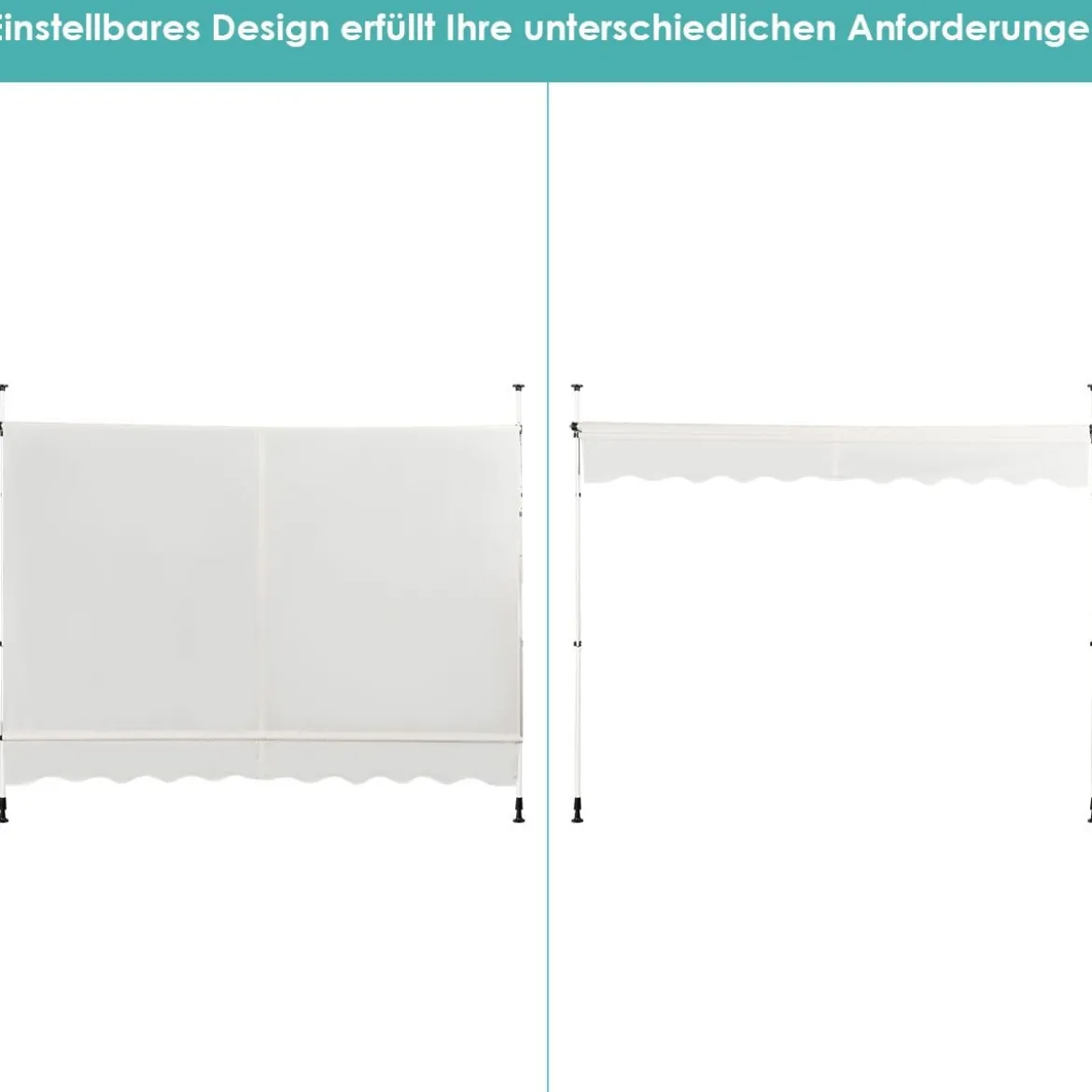 Klemmmarkise 300 cm breit Balkonmarkise ohne Bohren UV-beständig höhenverstellbar