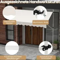 Klemmmarkise ohne Bohren mit Handkurbel Höhenverstellbare & UV-beständige 300 cm