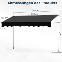 Klemmmarkise ohne Bohren mit Handkurbel Höhenverstellbare & UV-beständige 300 cm